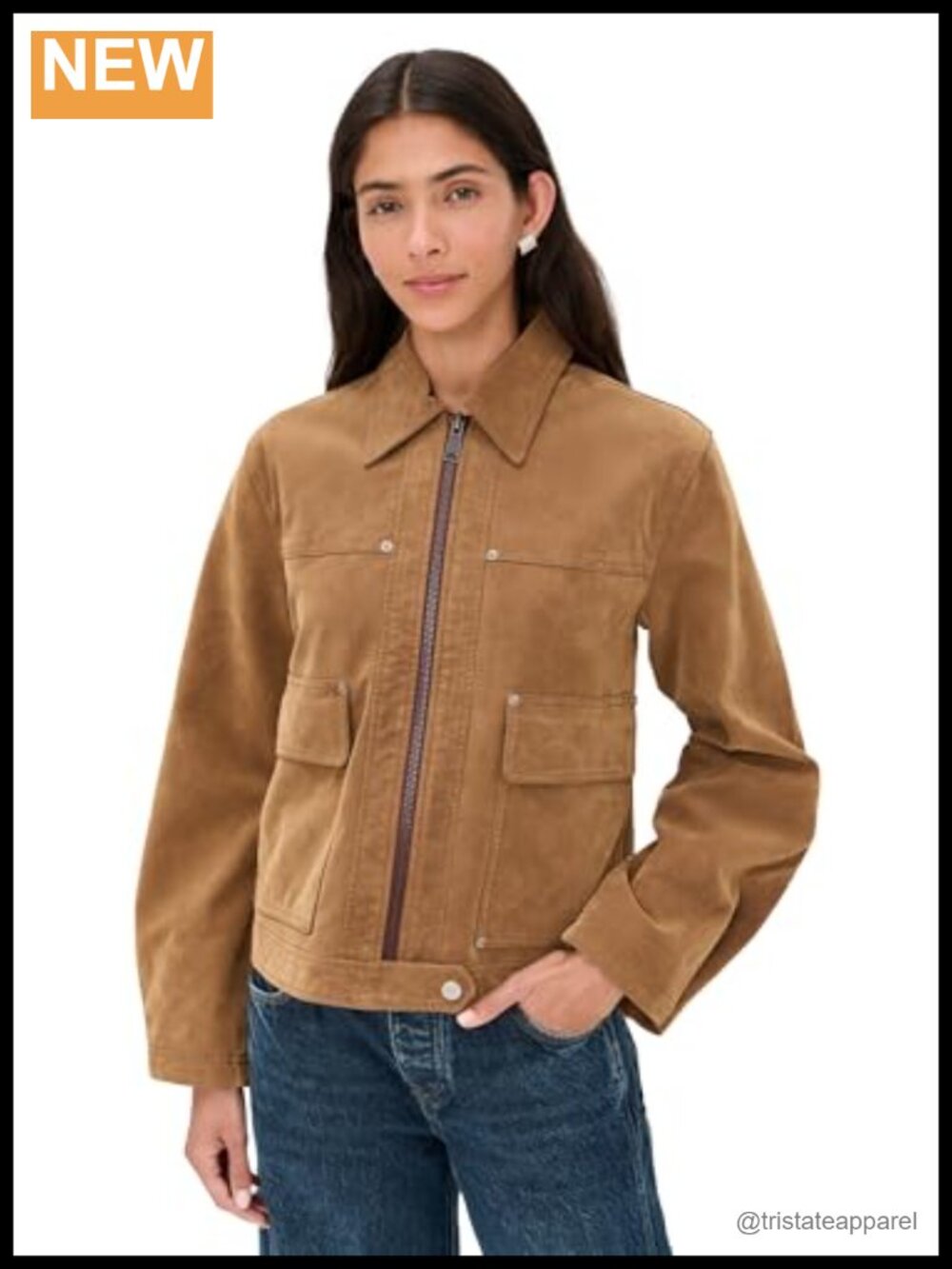 Free People Faux Suede Aviator Jacket with Snap Cuffs and Flap Pockets
